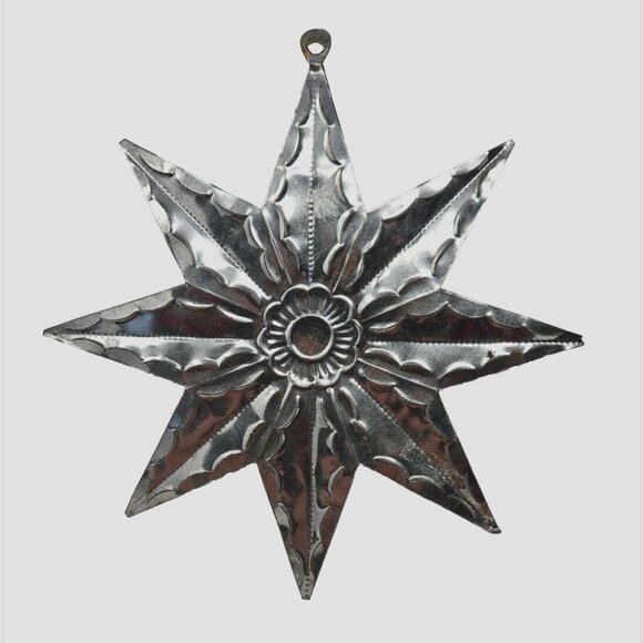 Vintage Pressed Punched Tin 8 Point Star Christmas Ornament Mexico Folk Art 8" - Picture 2 of 2